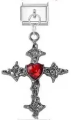 Crimson Heart Cross Charm
