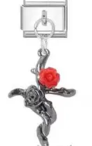 Silver Cross Rose Charm