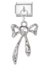 Silver Ribbon Heart Gem Charm