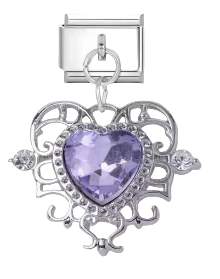 Amethyst Silver Royal Heart Charm