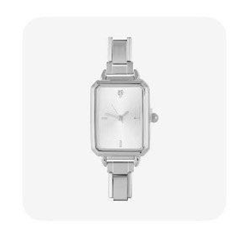 White Rectangle Silver Watch