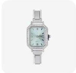 Light Green Rectangle Silver Watch