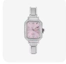 Pink Rectangle Silver Watch