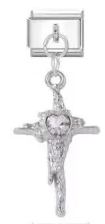 Silver Cross Heart Gem Charm