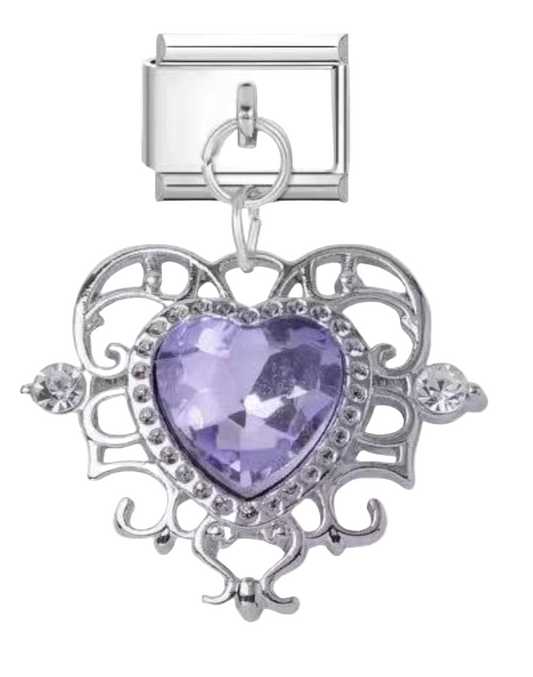 Amethyst Silver Royal Heart Charm