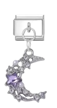 Amethyst Starry Moon Charm